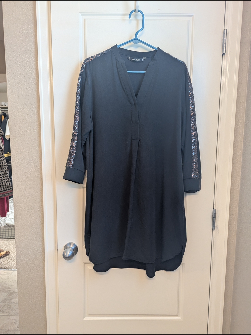 Zara Black Tunic with Sequin-Trim Sleeves